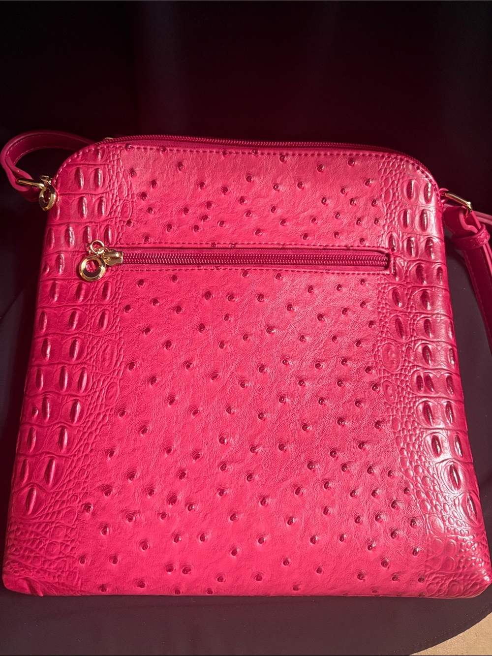 NWOT Hot Pink Faux Ostrich Crossbody Bag with Tassel Accent - Picture 7 of 10